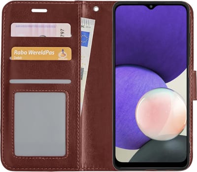 Hoes - Met Pasjeshouder - Geschikt voor Samsung Galaxy A22 4G - Luxe Bookcase Portemonee - Flip Case - Kunstleer Book Case - Flipcase - Book Cover - Walletcase - PortemonneeHoes - Bruin