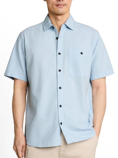 Tom Tailor - Korte Mouw Overhemd - Mannen - XXL - Licht blauw - Katoen - 1050941