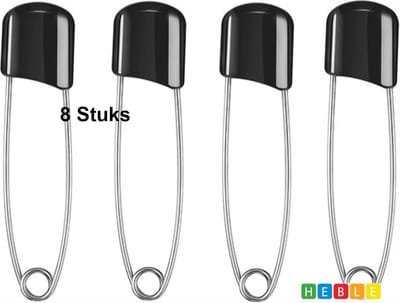 *** 8 Veiligheidsspelden - Zwart - Katoenen Luier - Baby Veiligheid - Veiligheid voor je Baby - van Heble®***