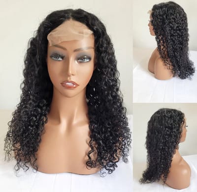 Frazimashop- Braziliaanse Remy pruik 14 inch- kinky krul human hair- dames pruiken - 4x4 f lace closure wigs