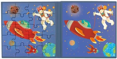 Magneetpuzzel Heelal - Uitklapboek Puzzel - Thuis en Onderweg - Stukjes Kleven Altijd - 17.5 x 18 cm - Blauw
