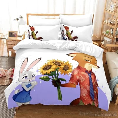 Cartoon Zootopia Zootropolis 3D-geprint Dekbedovertrekset HD Dekbedovertrek Beddengoed voor Kinderen Beddengoedsets Slaapkamerdecor EU Single 140x200cm