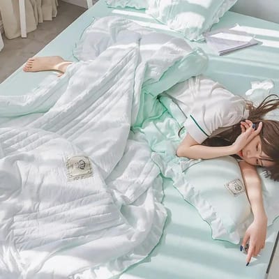 Zomer dekbed 4-delige set met airconditioning, Koreaanse stijl kanten lakens, studentenkamers 150x200cm
