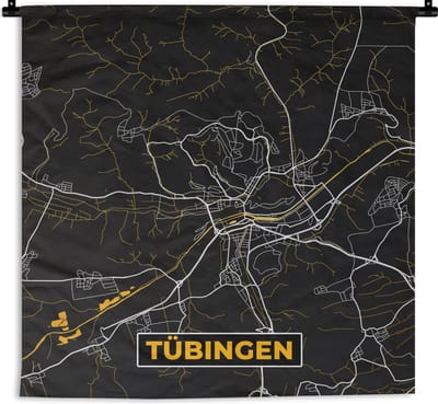 Wandkleed - Wanddoek - Goud – Duitsland – Plattegrond – Gold – Stadskaart – Kaart – Tübingen - 180x180 cm - Wandtapijt