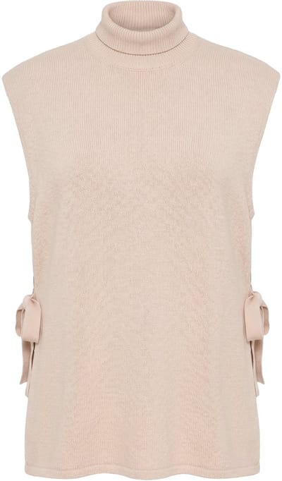 Ulla Popken - Dames - Slipover zijdelingse bandjes opstaande kraag mouwloos - Beige gemêleerd - Maat 42+