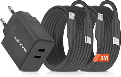 Snellader met 2x geschikt voor iPhone Kabel 3 Meter - 35W - GaN