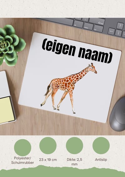 Akyol - giraffe met eigen naam Muismat - Giraffe - giraffe liefhebbers - dieren liefhebber - leuk cadeau voor iemand die houdt van giraffen - cadeau - kado - 23 bij 19 cm