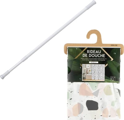 Douchegordijn met ringen - wit/mozaiek - pvc - 180 x 180 cm - incl ophangstang uitschuifbaar 70-120 cm