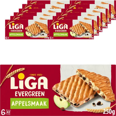 LiGA EverGreen Koekjes Appel 12 x 250g - Koek - Koeken voor Onderweg of Werk en Kantoor