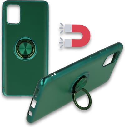 HB Hoesje Geschikt voor Samsung Galaxy A31 - Groen - Siliconen Back Cover met Ring Kickstand - Geschikt voor Magneet Houders