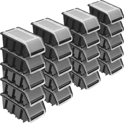 Set van 20 Stapelboxen met Deksel – 155x100x70 mm – Zwarte Opbergdozen voor Efficiënte Opslag