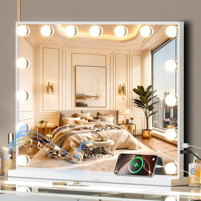 Wikkelspiegel met Verlichting - Make-up Spiegel - Snel Op Maken - Verstelbaar en Oplaadbaar - 46x58 cm - Wit