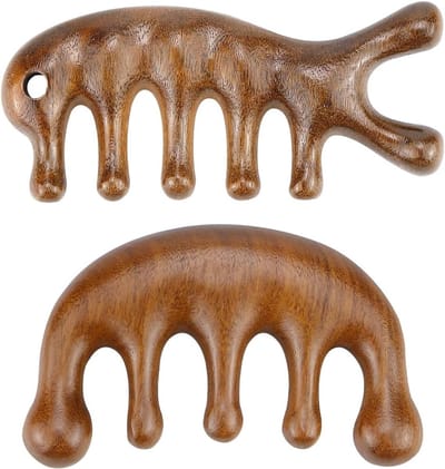 2 Stuks Houten Hoofdmassage Kam, Ronde Tand Guasha Kam, Sandelhouten Scalp Massage voor Ontspanning en Acupunctuur Therapie