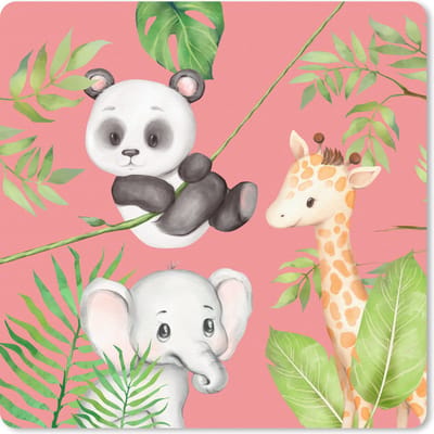 Muismat 20x20 cm - Mousepad Jungledieren - Kind - Roze - Muismatten