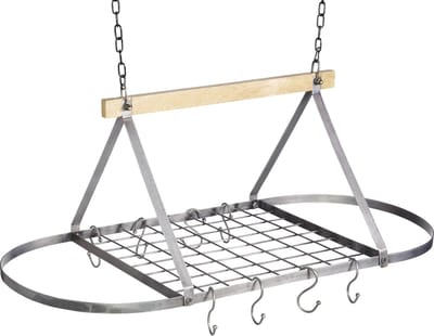 KitchenCraft Industrial Kitchen Plafondrek - Ophangrek 81 x 40 x 44 Centimeter Mangohout en Ijzer - Grijs en Bruin