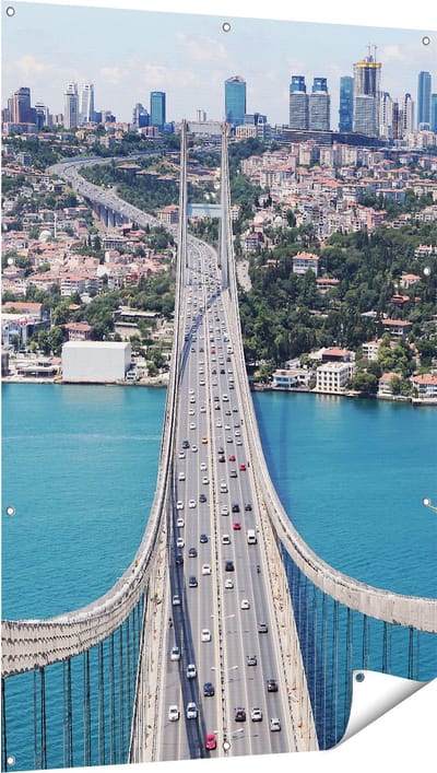 Gards Tuinposter Istanbul Bosporus Brug vanaf Boven - 100x150 cm - Tuindoek - Tuindecoratie - Wanddecoratie buiten - Tuinschilderij