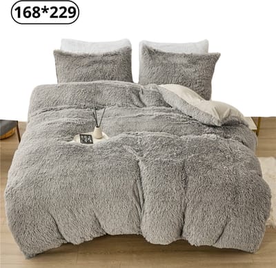 Livano Fluffy Dekbedovertrek - Teddy Dekbedovertrek - Fleece Dekbedovertrek - Pluche - Dekbed - Deken - Inclusief Kussens - Lichtgrijs 168x229cm