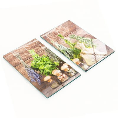 Glazen serveerplanken voor in de keuken met afbeeldingen van kruidenslierten, 2x30x52 cm