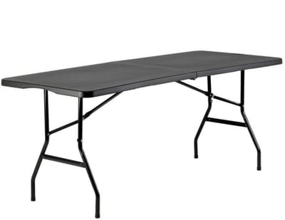 BRASQ Inklapbare Vouwtafel Zwart - 180x70x74cm- Campingtafel - Klaptafel - Weerbestendig - Tafel met draaghandvat