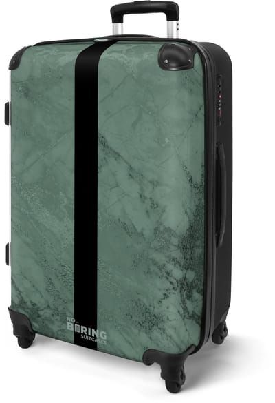 NoBoringSuitcases.com® - Koffer groot - Rolkoffer lichtgewicht - Groen marmer met streep - Vakantie reiskoffer met 4 wielen - Grote trolley XL - Travel suitcase large - 20 kg bagage - Ruimbagage medium met TSA slot