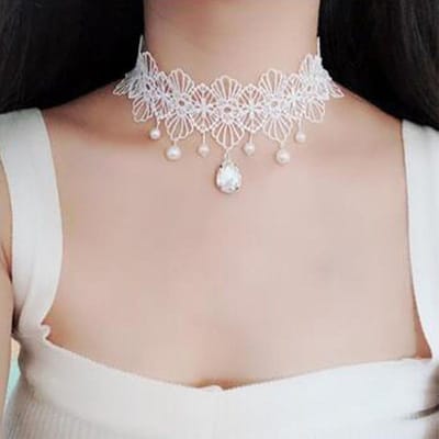 Imitatie Parel Wit Kant Choker Kettingen Bruids Sieraden Vrouwen Bruiloft Tattoo Kwastje Punk Stijl Kant Hanger Choker Ketting gray