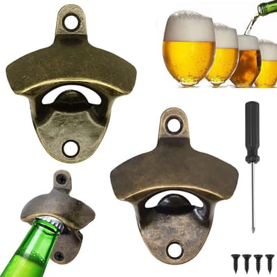 Muurbeugel Flessenopener Set van 2 - Ideaal voor Bar, Keuken en Terras - Robuuste Flessenopener met Vintage Afwerking