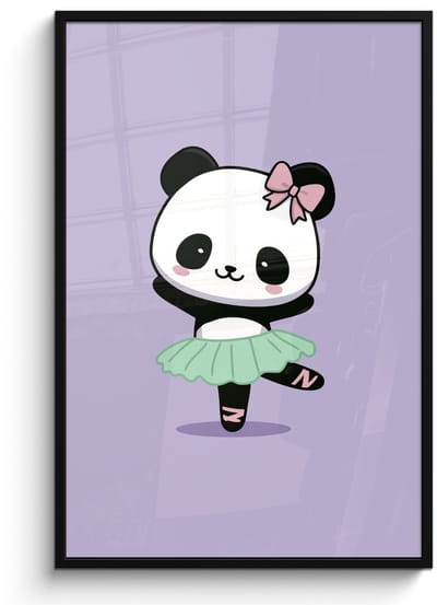 Poster in lijst - Fotolijst 80x120 cm - Posters - Panda - Paars - Sierlijk - Kawaii - Posterlijst zwart - Decoratie - Wanddecoratie woonkamer - Muurdecoratie slaapkamer