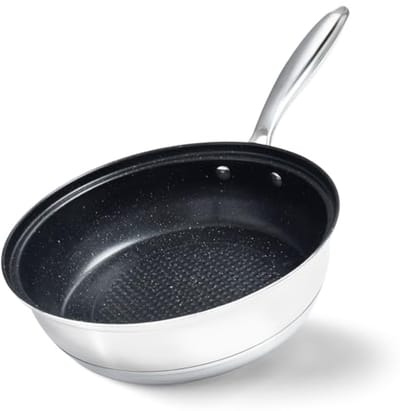 Gecoate Braadpan - Roestvrij Staal - Gelijkmatig Koken - Alle Warmtebronnen - 24 cm - Zilverwit