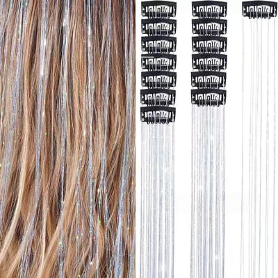2 x clip-in ZILVEREN Hair Tinsels - Glitter Extensions - Glitterhaar - Glitter Haar Extensions - clip extensions zilver