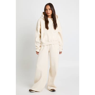 boohoo Dames Ath Club Geborduurde Jogger met Diepe Tailleband en Rechte Pijpen | Cream | Maat: XS