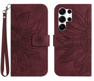 Coverup Hoesje - Geschikt voor Samsung Galaxy S26 Ultra Hoesje - Coverup Zonnebloem Book Case met Koord - Bordeaux