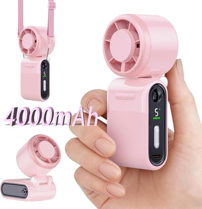 Handventilator Oplaadbaar - High Speed - 4000 mAh - 5 Snelheden - Draagbare Ventilator - Nekventilator - Krachtige Motor - Opvouwbaar Design - Tot maar liefst 12 uur Verkoeling - Incl. Draagkoord