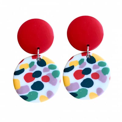 Clip oorbellen- rood- hout- Polymeer-geen gaatje- Charme Bijoux