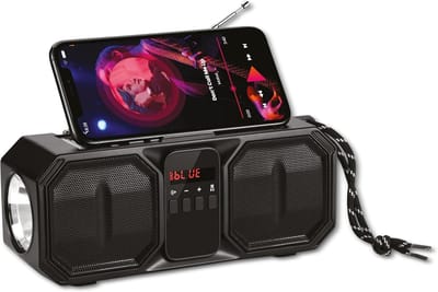 Draagbare Luidspreker - Bluetooth Speaker - Muziek Luisteren - Zonnepaneel Opladen - 19.5cm Breed - Zwart