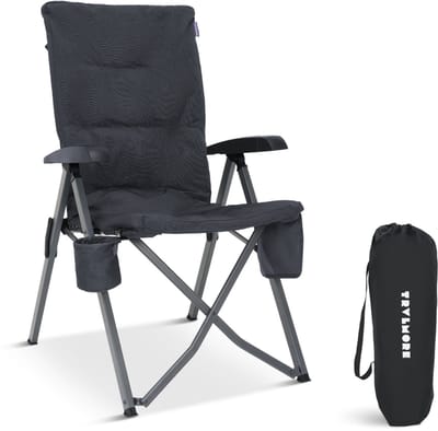 TRVLMORE Campingstoel Luxe - Opvouwbaar - 150KG Draagvermogen - Incl. Draagtas - Klapstoel - Kampeerstoel - Vouwstoel - Grijs