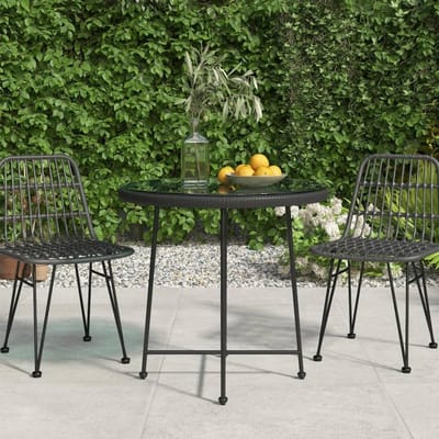 Eettafel Buiten - Tuinmeubel Tafel - Gezellig Tafelen - Gehard Glasblad - Ø 80 cm - Zwart
