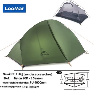 LooMar Tent 1 persoons - Groen - Waterdicht - Lichtgewicht - Groen - Kamperen - Camping tent