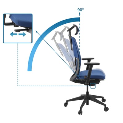 Skandis Pro | met hoofdsteun | Frame: Zwart - Professionele bureaustoel Blauw / Zwart