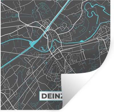 Muurstickers - Sticker Folie - België – Deinze – Stadskaart – Kaart – Blauw – Plattegrond - 100x100 cm - Plakfolie - Muurstickers Kinderkamer - Zelfklevend Behang XXL - Zelfklevend behangpapier - Stickerfolie