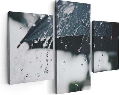 Artaza Canvas Schilderij Drieluik Zwarte Paraplu met Regen Druppels - 90x60 - Foto Op Canvas - Canvas Print