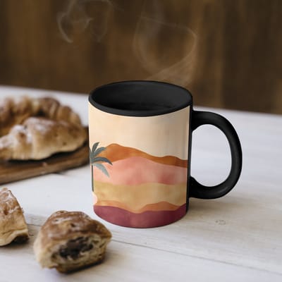 Magische Mok - Foto op Warmte Mokken - Koffiemok - Heuvels - Palmbomen - Abstract - Magic Mok - Beker - 350 ML - Theemok