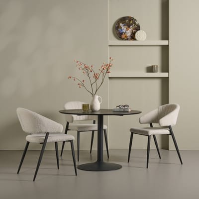 Eettafel Heeze - MDF - Zwart - Ø 110 cm - 74 cm hoog - Rond - Eetkamertafel - Keukentafel