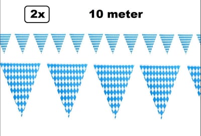 2x Vlaggenlijn blauw/wit ruit 10 meter - 2 kleur - Bavaria Oktoberfest Tiroler bier feest oktoberfeest Oostenrijk Apres ski blauw wit
