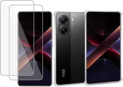 ChiGuard Hoesje & 2x Screenprotector geschikt voor Poco X7 Pro – Gehard Glas Cover + Shock Proof Case – Transparant