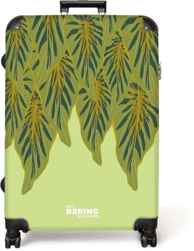 NoBoringSuitcases.com® - Koffer groot - Reiskoffer lichtgewicht - Groen met bladeren - Rolkoffer met 4 wielen - Grote trolley XL - 98 liter bagage