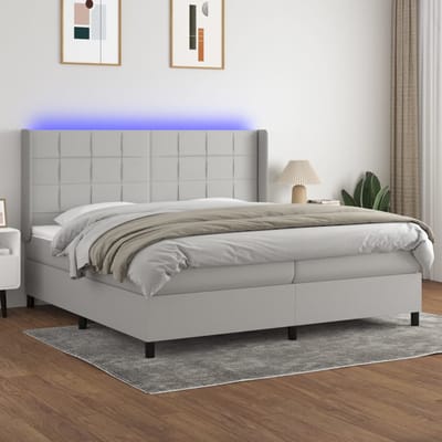 vidaXL - Boxspring - met - matras - en - LED - stof - lichtgrijs - 200x200 - cm