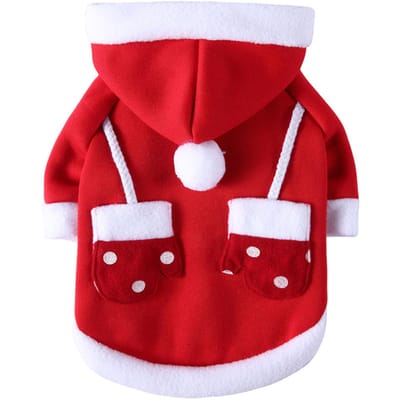 Warme Hondenkleding Koraalfluweel Hondenkostuum Modieus Ontwerp met Capuchon Huisdierenkleding voor Herfst Winter L(for 6.5-9kg) red