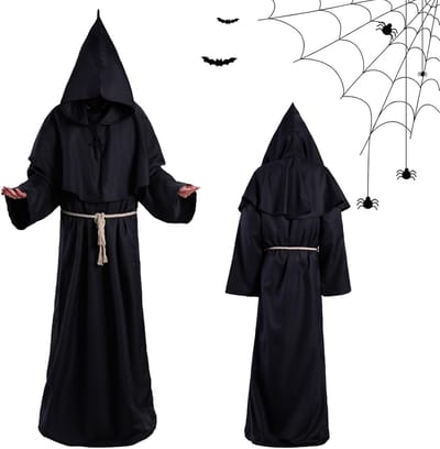 Halloween Monnik Kostuum, Middeleeuwse Priester Robe met Kruis, Gewaad met Kap voor Feesten en Spookhuizen