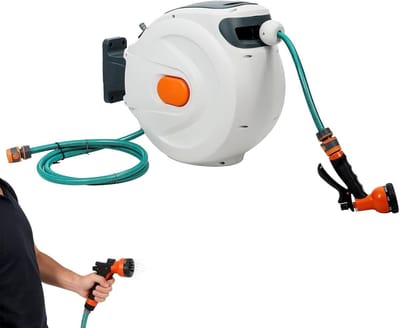 Tuinslang Haspel - Automatischeoprol - Tuin Besproeien - Langzaam Intrekken - 30 Meter - Wit