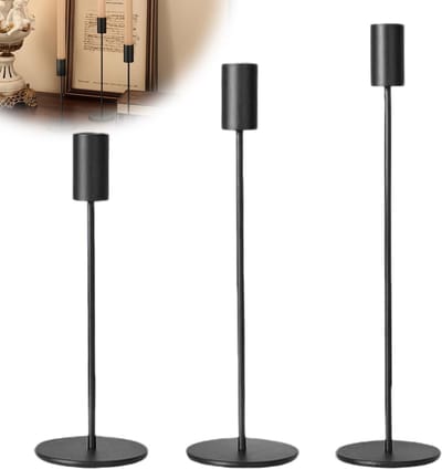 Dailygoods - 3 stuks tafelkaarsenhouders, set van 9 metalen kaarsenhouders 32/27/22 cm, voor conische kaarsen van 2,2 cm, zwarte kandelaars voor tafelkaarsenhouder, bruiloft, verjaardag, Kerstmis (zwart